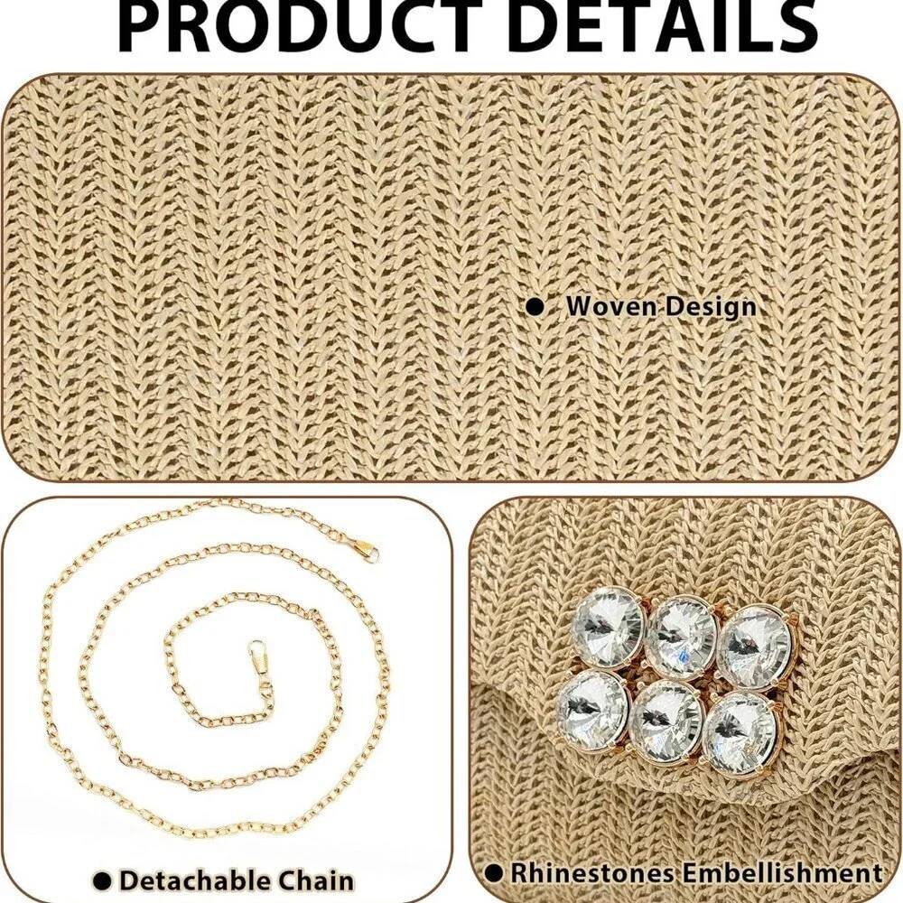 Straw Clutch Purse Summer Woven Beach Bag Evening Handbag Crossbody